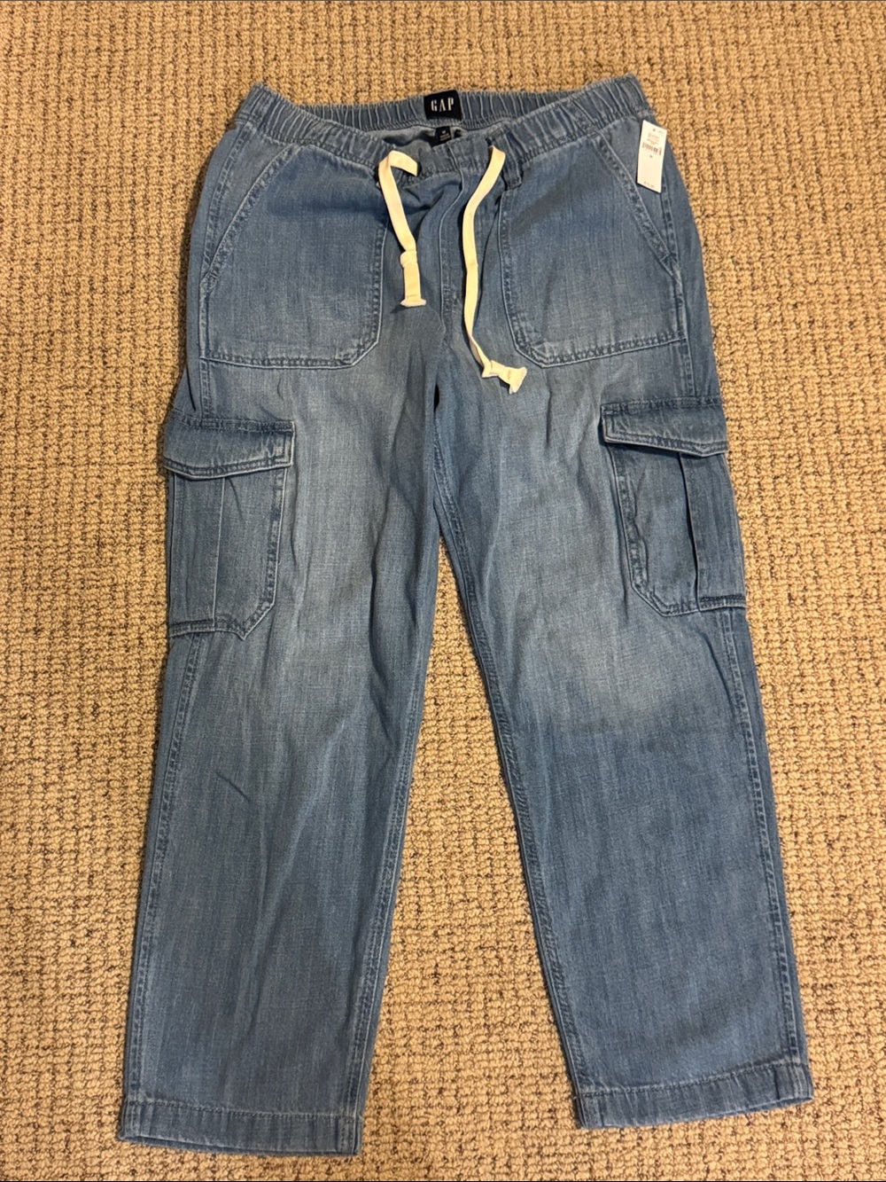 GAP Light Blue Denim Cargo Joggers with Drawstring